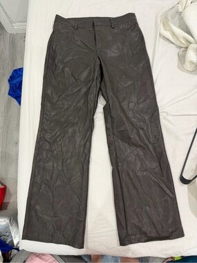H&M Brown Faux Leather Wide-Leg Pants